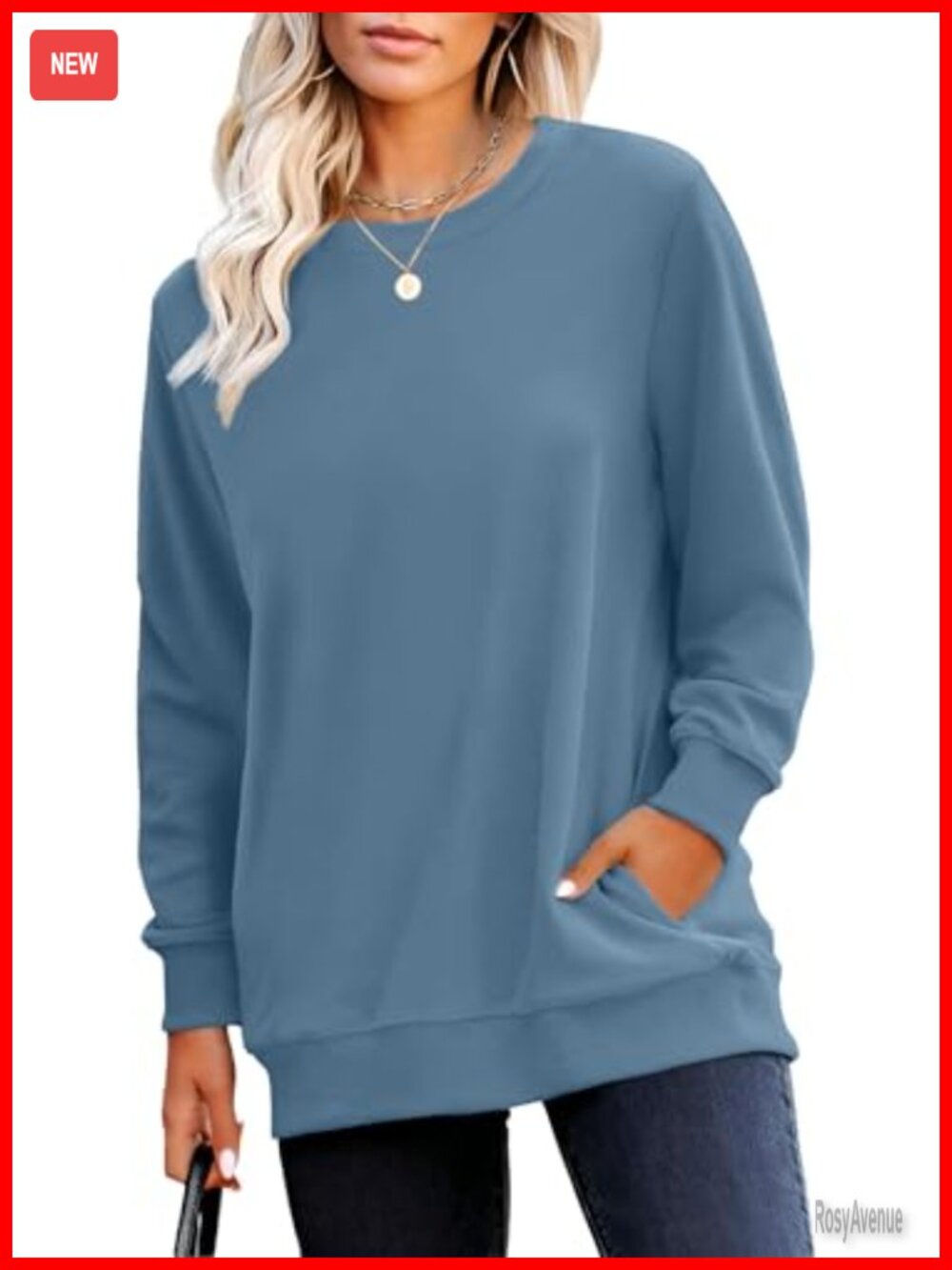 Crewneck Sweatshirt Women Long Sleeve Tunic Top with Pockets